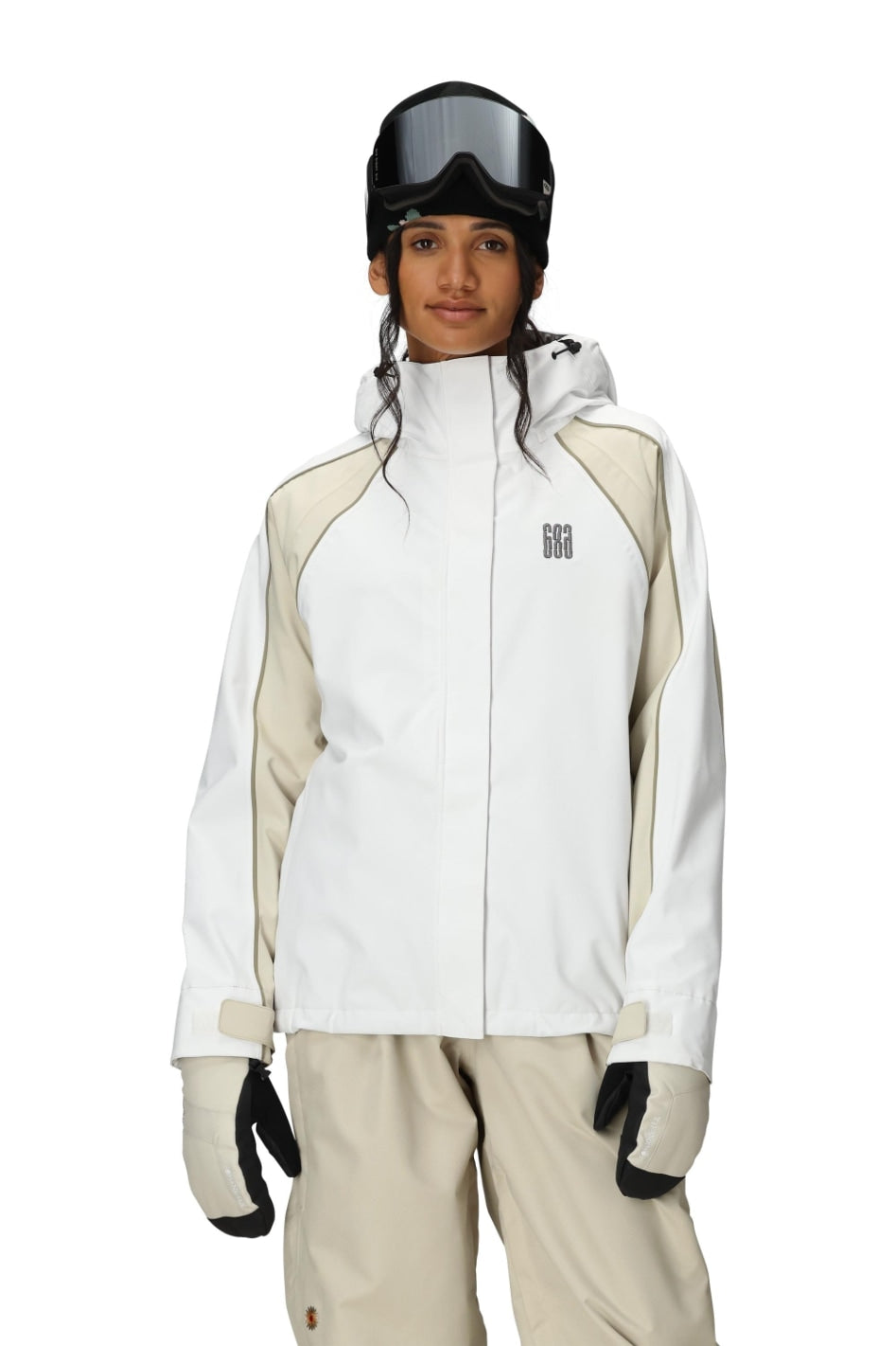 686 ロクハチロク WOMENS HOLOGRAM SHELL JACKET WHITE COLORBLOCK 25-26 スノーボード ウェア