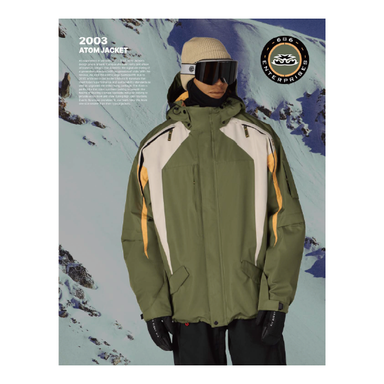 686 ウェア ロクハチロク MENS 2003 ATOM JACKET FATIGUE GREEN COLORBLOCK M6WN196 26-27 スノーボードウェア 日本正規品