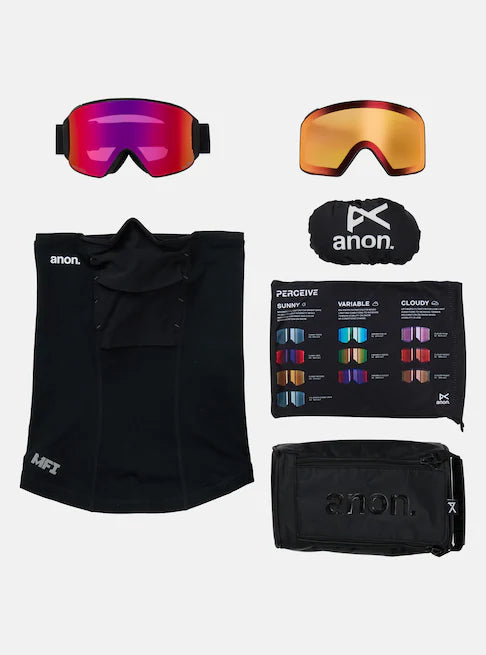 スノーボード ゴーグル アノン ANON M4 Goggles (Cylindrical) + Bonus Lens + MFI Face Mask Black/Perceive Sunny Red 25-26 送料無料 日本正規品 予約商品 店頭受け取り可能