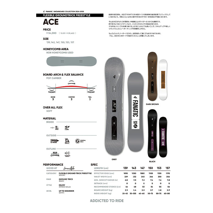 スノーボード ボード FANATIC ACE Dark Brown 日本正規品 送料無料 24-25