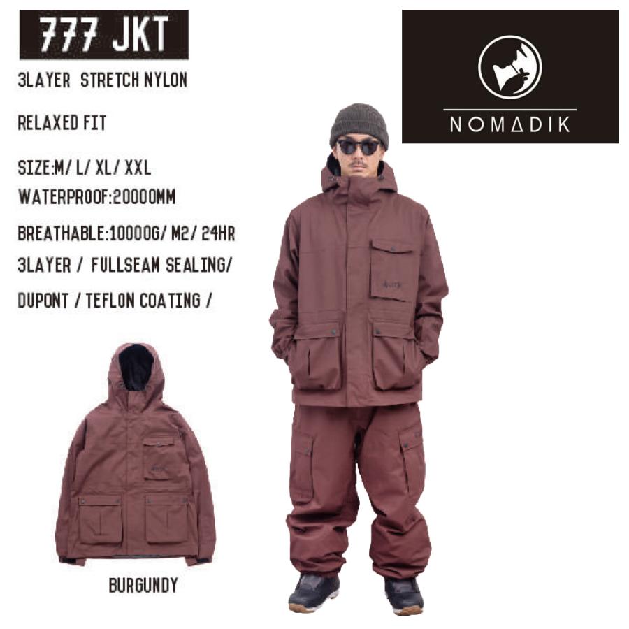 日本正規品 スノーボード ウェア ノマディック ジャケット 23-24 NOMADIK 777 JKT Burgundy UNISEX RELAXED  FIT ユニセックス 男性 女性