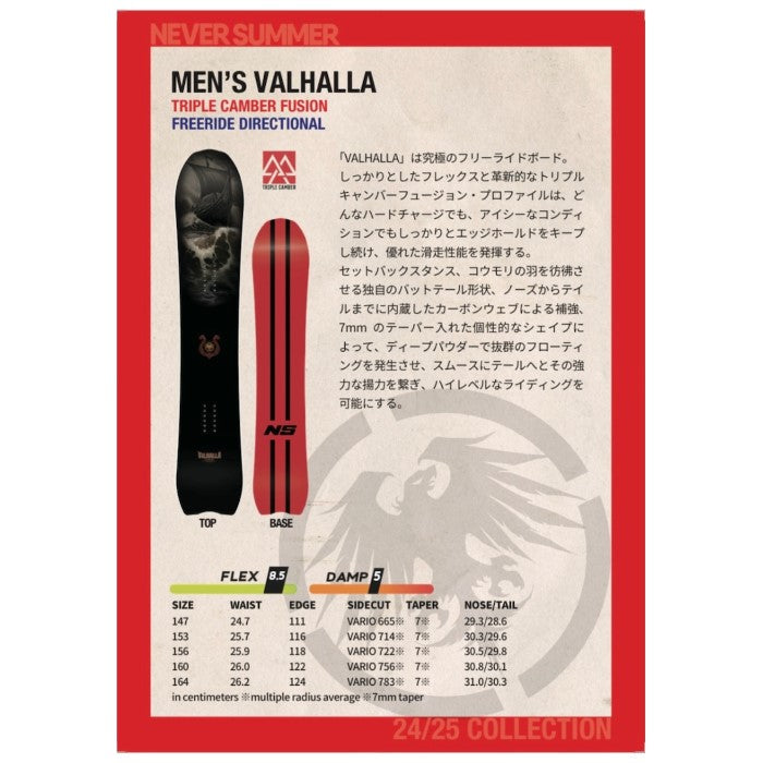 NEVERSUMMER ネバーサマー NEVERSUMMER VALHALLA ネバーサマー 自社工場 オールマウンテン フリースタイル トリプルキャンバー ダブルキャンバー カービング パウダー バックカントリー ユニセックス メンズ レディース 24-25 スノーボード ボード