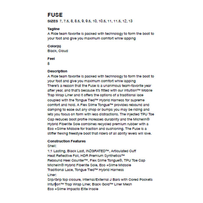 RIDE SNOWBOARD 24-25 FUSE ライド フューズ ブーツ オールマウンテン フリースタイル シューレース BOAシステム ハイブリッド カービング パウダー バックカントリー グラトリ ラントリ スノーボード メンズ