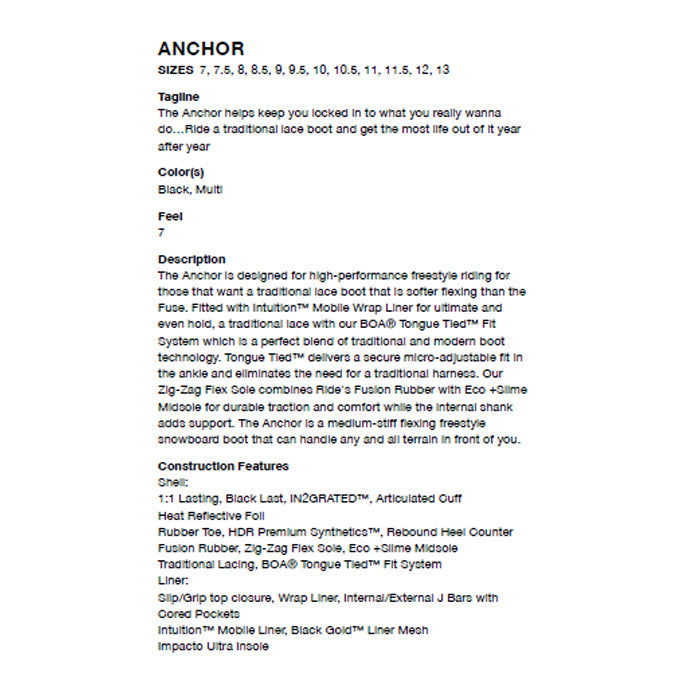 RIDE SNOWBOARD 24-25 ANCHOR ライド アンカー ブーツ オールマウンテン フリースタイル シューレース BOAシステム ハイブリッド カービング パウダー バックカントリー グラトリ ラントリ スノーボード メンズ
