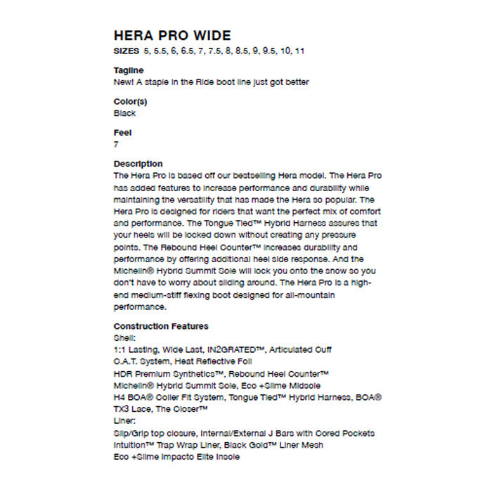 RIDE SNOWBOARD 24-25 HERA PRO WIDE ライド ヘラプロ ワイドフィット ブーツ オールマウンテン フリースタイル BOAシステム ダブルボア ハイブリッド カービング パウダー バックカントリー グラトリ ラントリ スノーボード レディース