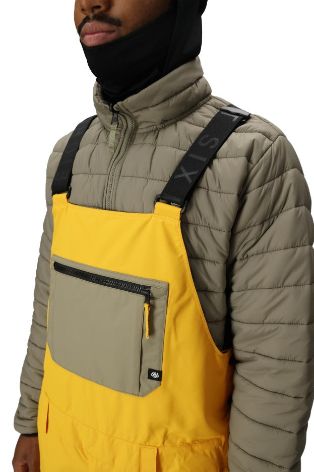 686 ロクハチロク MENS 20K HOT LAP SHELL BIB YELLOW GOLD COLORBLOCK 25-26 スノーボード ウェア