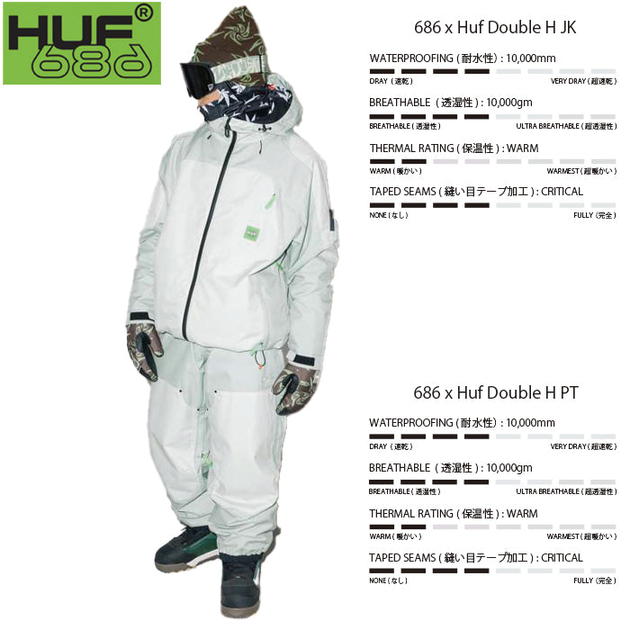 スノーボード ウェア シックスエイトシックス 686 MENS 686 HUF DOUBLE H SHELL JACKET HUF GREEN COLORBLOCK 送料無料 日本正規品 予約商品 店頭受け取り可能