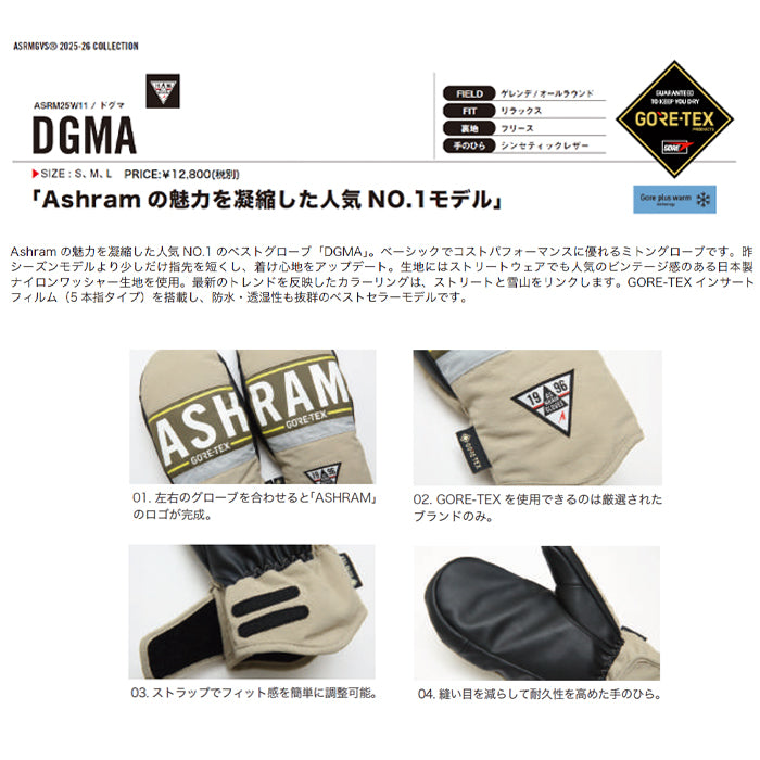 スノーボード グローブ アシュラム ASHRAM DGMA WHITE/Lt.GREY 25-26 日本正規品