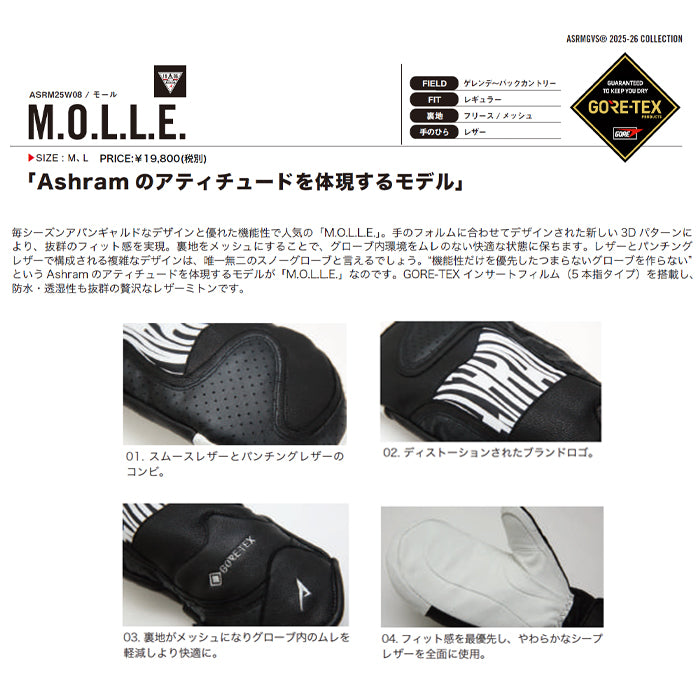 スノーボード グローブ アシュラム ASHRAM M.O.L.L.E. WHITE 25-26 日本正規品
