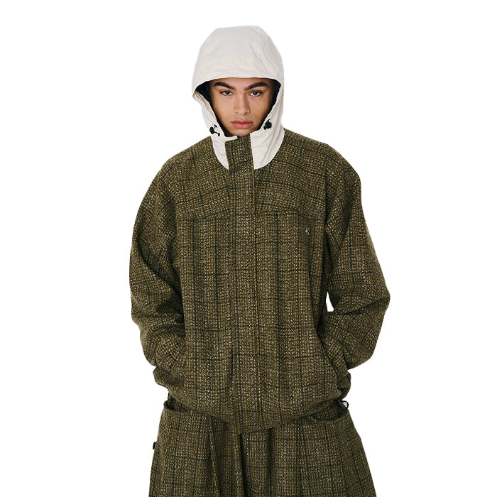 スノーボード ウェア ビーエスラビット BSRABBIT DSXBS CLASSIC WOOL HOODED JACKET KHAKI CHECK 25-26 送料無料 日本正規品