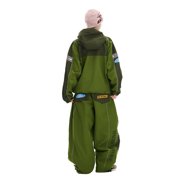 スノーボード ウェア ビーエスラビット BSRABBIT PATCHED UTILITY SUPER WIDE VENTILATION PANTS GREEN 25-26 日本正規品