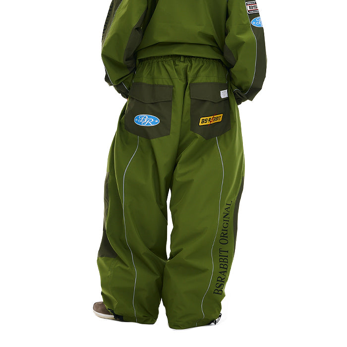 スノーボード ウェア ビーエスラビット BSRABBIT PATCHED UTILITY SUPER WIDE VENTILATION PANTS GREEN 25-26 日本正規品
