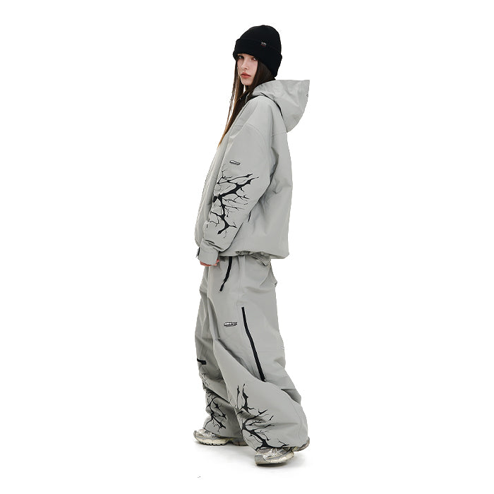 スノーボード ウェア ビーエスラビット BSRABBIT DUAL ZIP SEAM SEALING HOODED JACKET INK SPLATTER GRAY 25-26 送料無料 日本正規品