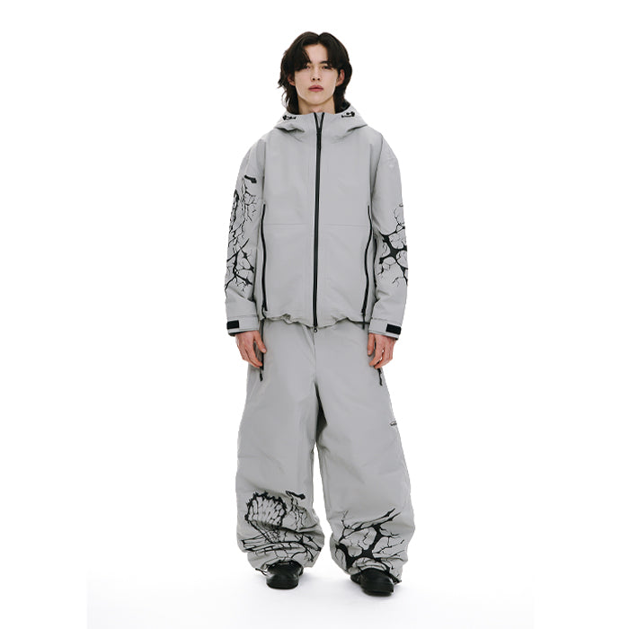 スノーボード ウェア ビーエスラビット BSRABBIT DUAL ZIP SEAM SEALING HOODED JACKET INK SPLATTER GRAY 25-26 送料無料 日本正規品