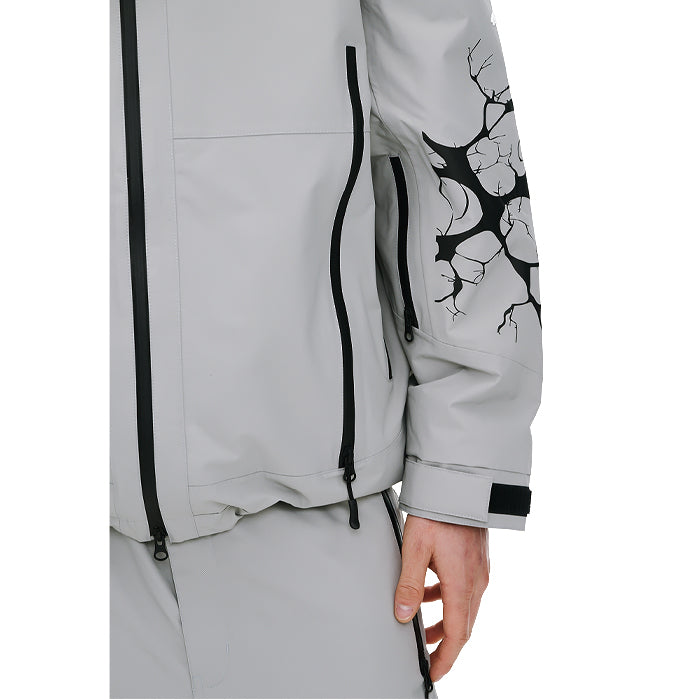 スノーボード ウェア ビーエスラビット BSRABBIT DUAL ZIP SEAM SEALING HOODED JACKET INK SPLATTER GRAY 25-26 送料無料 日本正規品