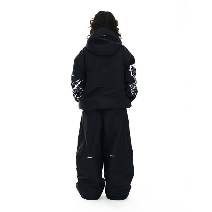 スノーボード ウェア ビーエスラビット BSRABBIT DUAL ZIP SEAM SEALING HOODED JACKET INK SPLATTER BLACK 25-26 送料無料 日本正規品