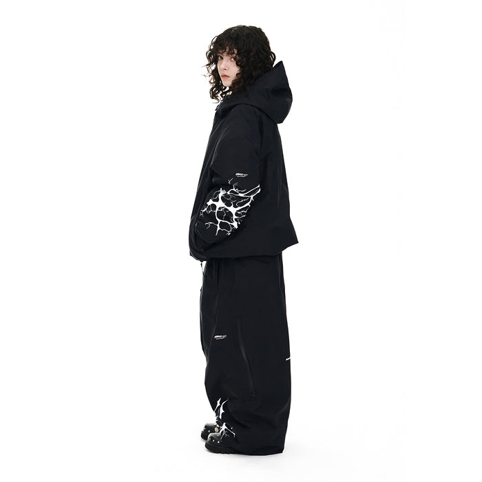 スノーボード ウェア ビーエスラビット BSRABBIT DUAL ZIP SEAM SEALING HOODED JACKET INK SPLATTER BLACK 25-26 送料無料 日本正規品