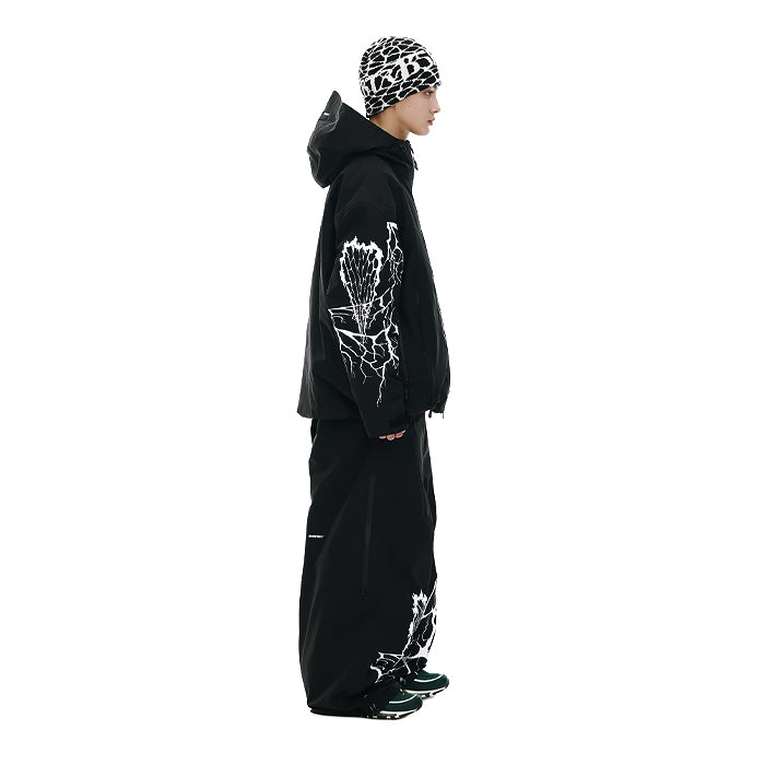 スノーボード ウェア ビーエスラビット BSRABBIT DUAL ZIP SEAM SEALING HOODED JACKET INK SPLATTER BLACK 25-26 送料無料 日本正規品