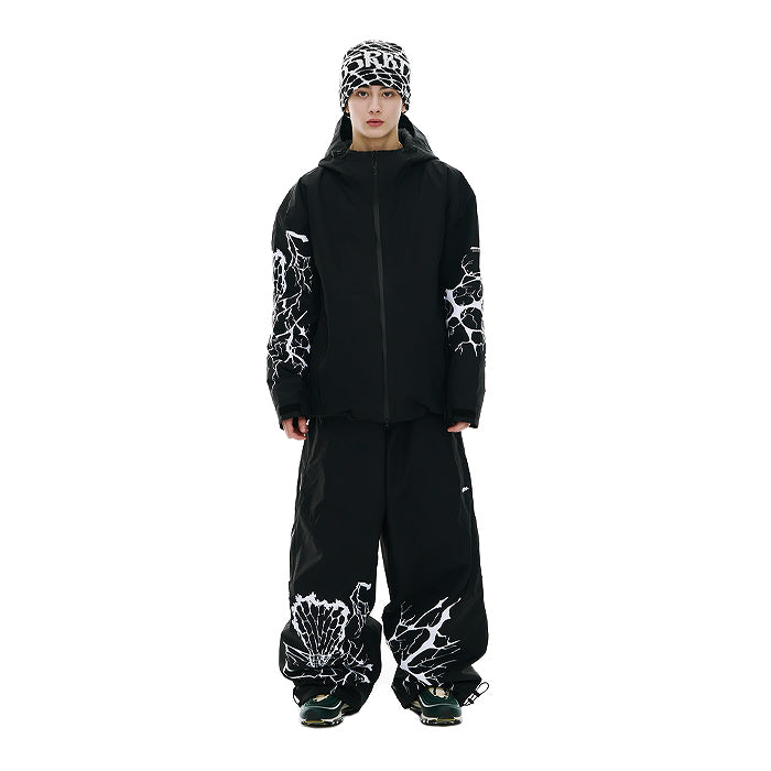 スノーボード ウェア ビーエスラビット BSRABBIT DUAL ZIP SEAM SEALING HOODED JACKET INK SPLATTER BLACK 25-26 送料無料 日本正規品