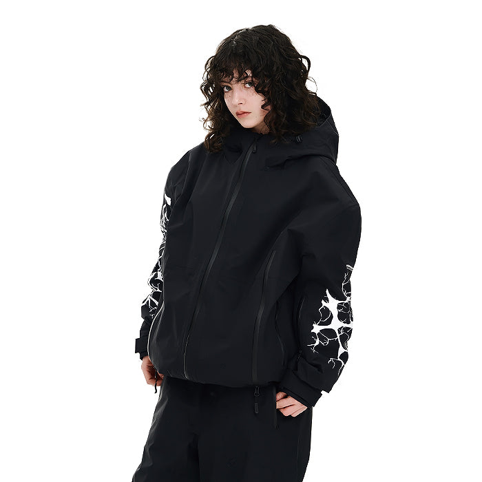 スノーボード ウェア ビーエスラビット BSRABBIT DUAL ZIP SEAM SEALING HOODED JACKET INK SPLATTER BLACK 25-26 送料無料 日本正規品