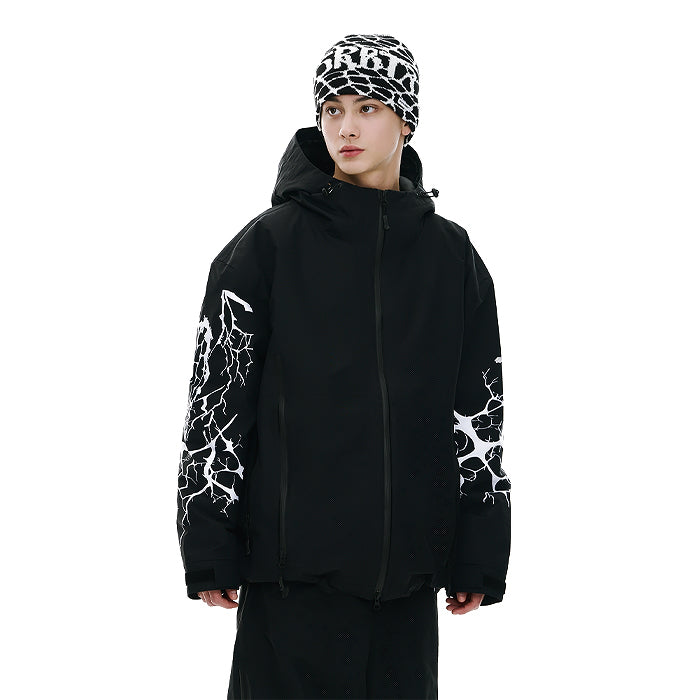 スノーボード ウェア ビーエスラビット BSRABBIT DUAL ZIP SEAM SEALING HOODED JACKET INK SPLATTER BLACK 25-26 送料無料 日本正規品