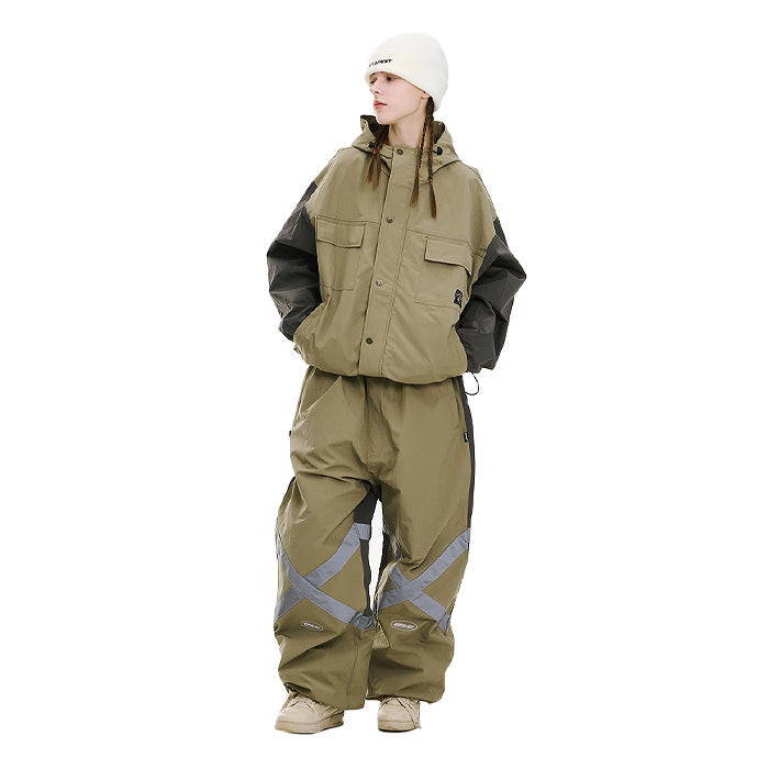 スノーボード ウェア ビーエスラビット BSRABBIT ORIGINAL POT-X REFLECTIVE WIDE JOGGER PANTS KHAKI 25-26 送料無料 日本正規品