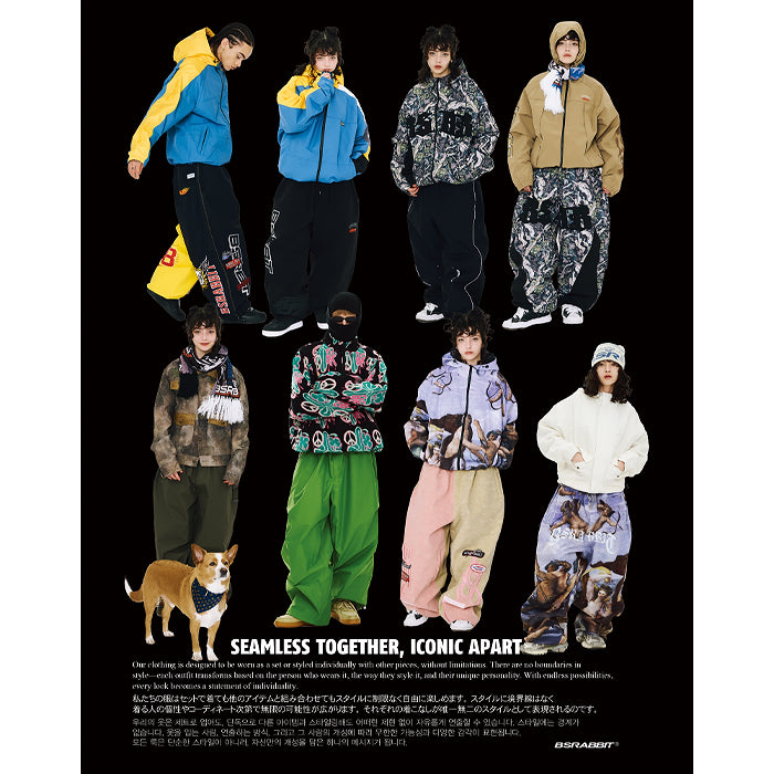 スノーボード ウェア ビーエスラビット BSRABBIT PATCHED UTILITY SUPER WIDE VENTILATION PANTS GREEN 25-26 日本正規品