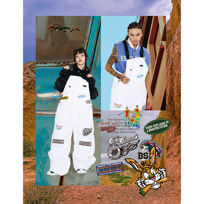 スノーボード ウェア ビーエスラビット BSRABBIT VARIETY PATCHWORK WIDE BIB PANTS WHITE 25-26 送料無料 日本正規品 予約商品 店頭受け取り可能