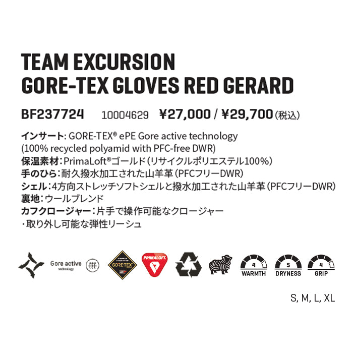 スノーボード グローブ ダカイン DAKINE TEAM EXCURSION GORE-TEX GLOVES RED GERARD GER 25-26 日本正規品