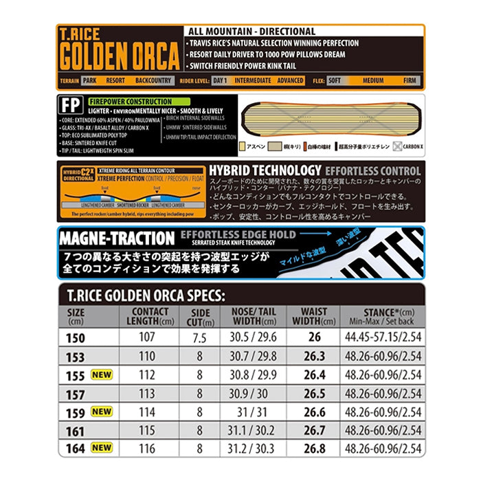 LIBTECH リブテック T.RICE GOLDEN ORCA 25-26 スノーボード ボード