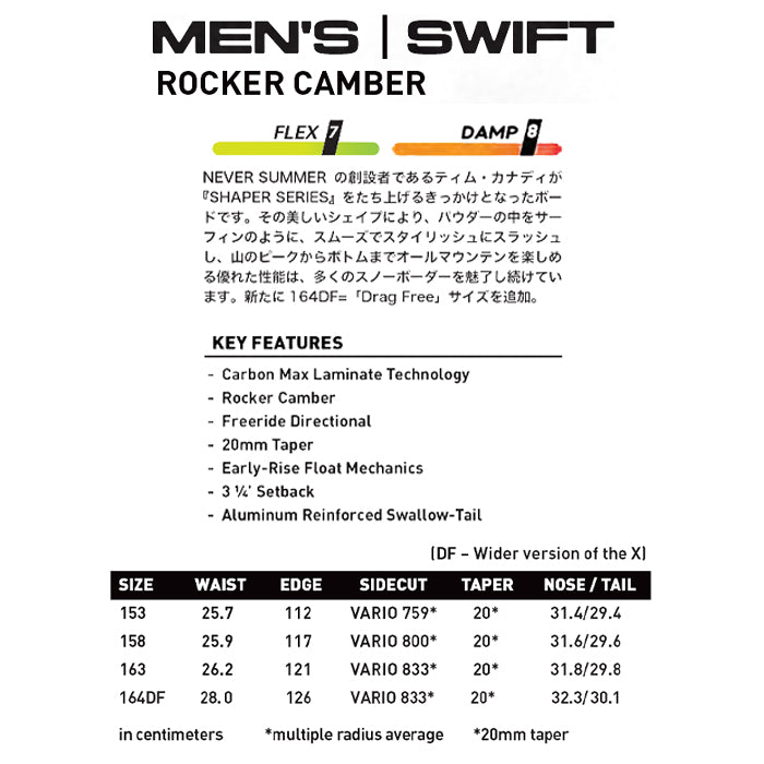 25-26 NEVERSUMMER MEN'S SWIFT スノーボード 早期予約
