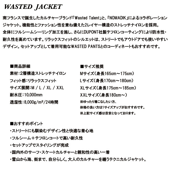 スノーボード ウェア ノマディック NOMADIK WASTED JKT CHECK 送料無料 日本正規品 予約商品 店頭受け取り可能