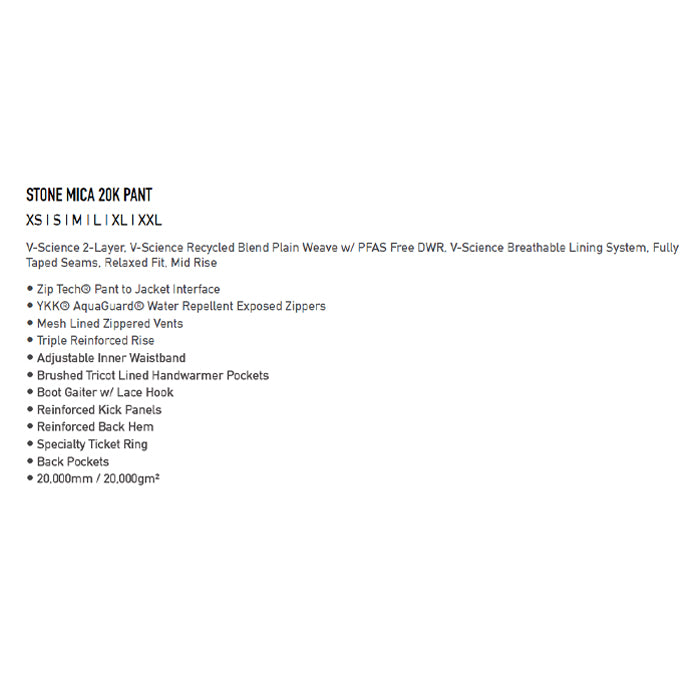 25-26 VOLCOM STONE MICA 20K PANT BNE-BONE 25-26