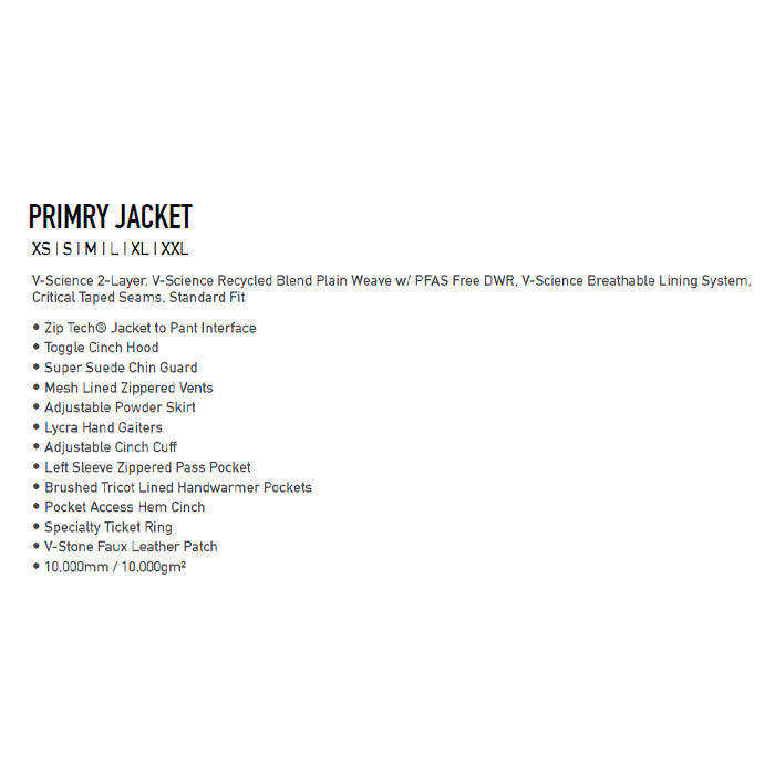 25-26 VOLCOM PRIMRY JACKET BLK-BLACK スノーボード 日本正規品 早期予約
