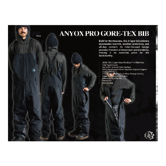 VOLCOM ウェア ボルコム ANYOX 3L GORE PRO BIB BLK V_G1352650 26-27 スノーボードウェア 日本正規品