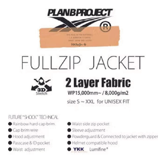 PLAN B ウェア プラン ビー FULL ZIP JACKET ( 2layer fabric ) 26-27 スノーボードウェア 日本正規品