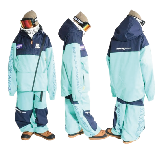MRS マウンテンロックスター SPRING PULLOVER JACKET & SPRING CHUBBY PANTS 25-26 スノーボード ウェア Navy Mint