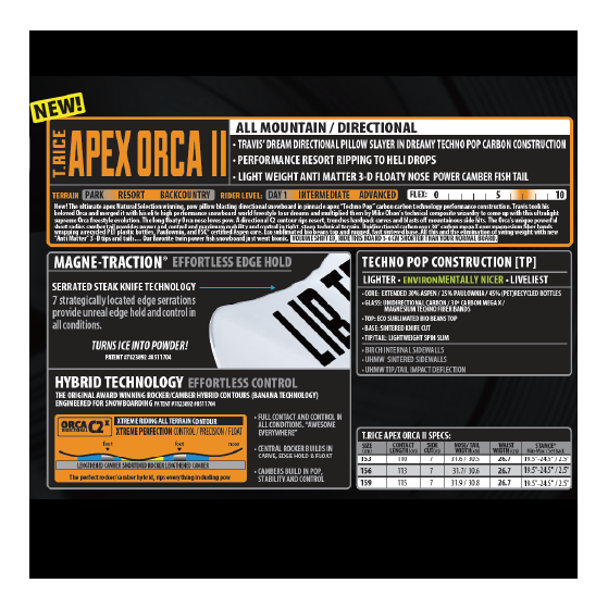LIBTECH スノーボード リブテック T.RICE APEX ORCA II 26-27 板 日本正規品
