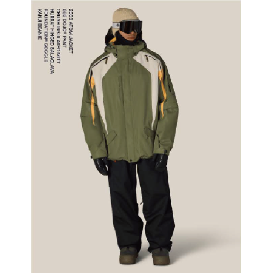 686 ウェア ロクハチロク MENS 2003 ATOM JACKET FATIGUE GREEN COLORBLOCK M6WN196 26-27 スノーボードウェア 日本正規品