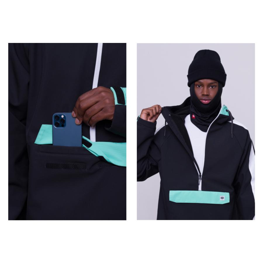 日本正規品 スノーボード ウェア シックスエイトシックス ジャケット 23-24 686 MEN'S WATERPROOF ANORAK Black Colorblock メンズ 男性 アノラック