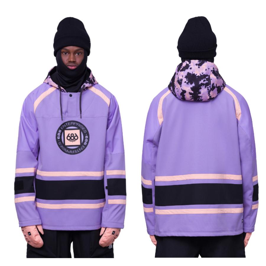 日本正規品 スノーボード ウェア シックスエイトシックス ジャケット 23-24 686 MEN'S WATERPROOF SLAPSHOT HOODY Violet Colorblock メンズ 男性 フーディ