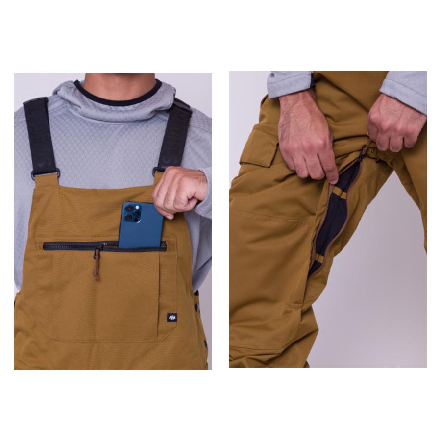 日本正規品 スノーボード ウェア シックスエイトシックス パンツ 23-24 686 MEN'S HOT LAP INSULATED BIB Putty Colorblock メンズ 男性 ビブパンツ