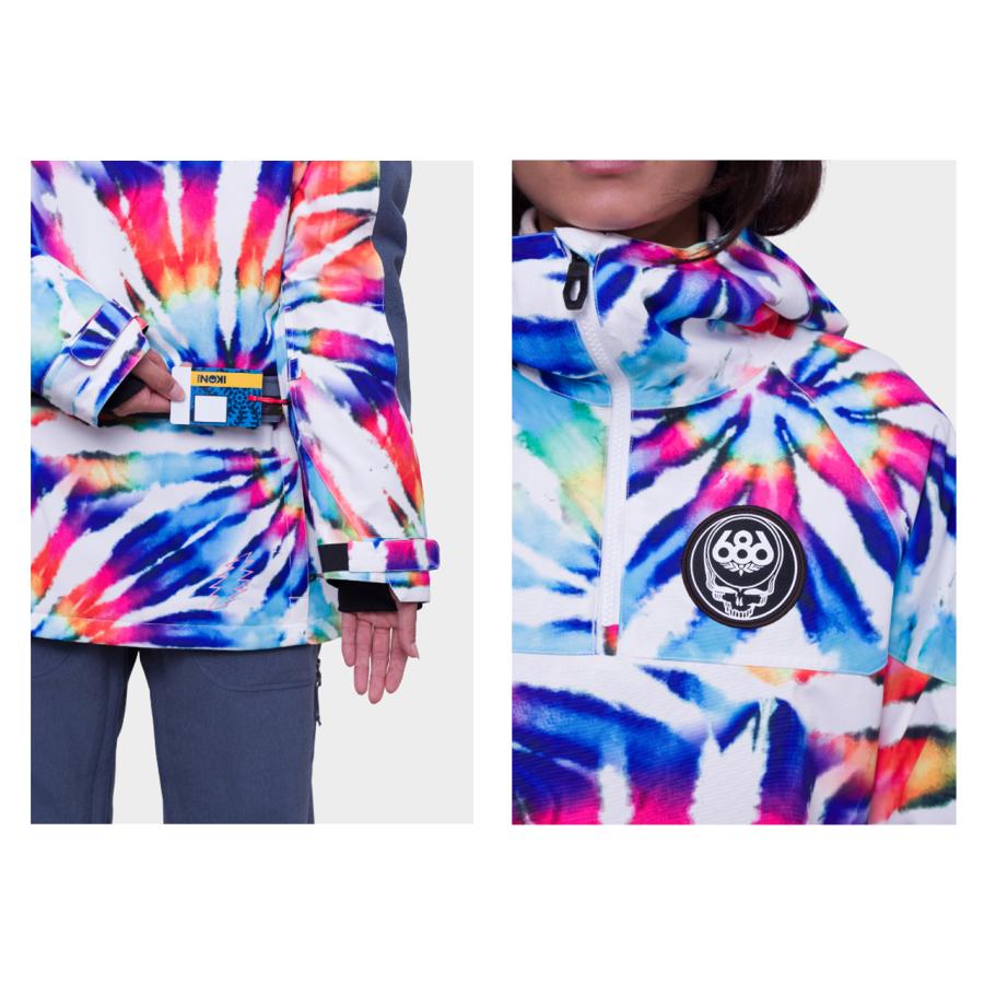 日本正規品 スノーボード ウェア シックスエイトシックス ジャケット 23-24 686 WOMEN'S UPTON INSULATED ANORAK Grateful Dead White Tie Dye アノラック