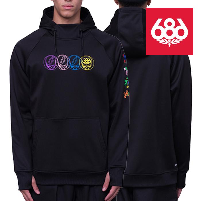 日本正規品 スノーボード ウェア  シックスエイトシックス ジャケット 23-24 686 BONDED FLEECE PULLOVER HOODY Grateful Dead Black メンズ 男性 スキー