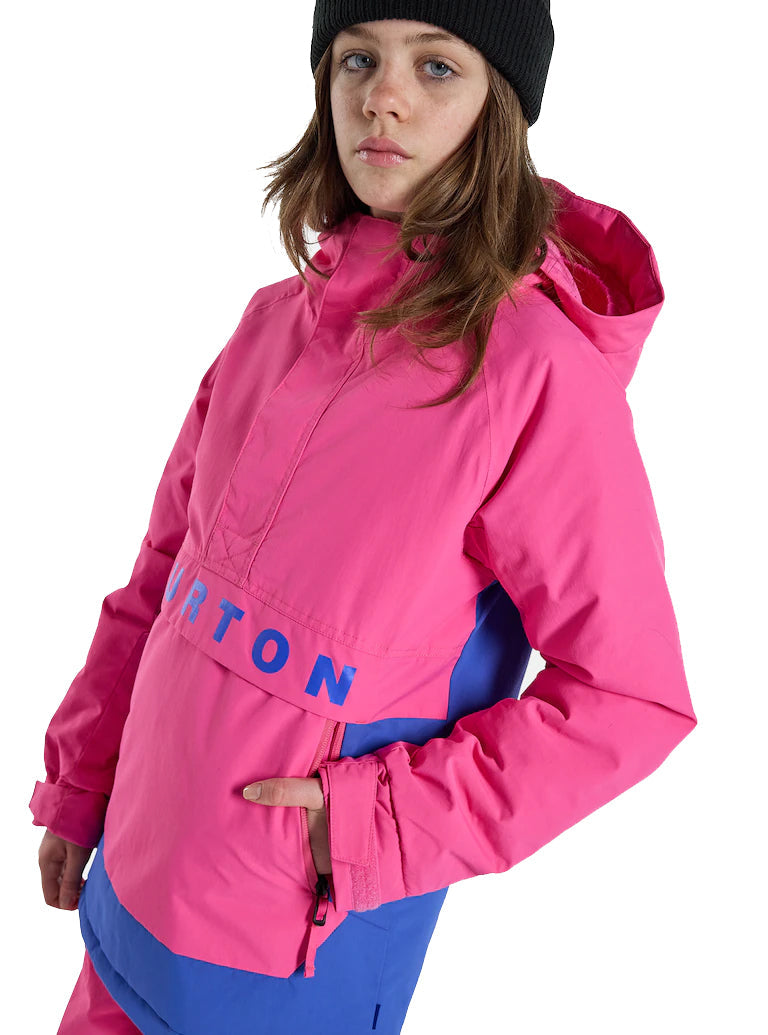 日本正規品 スノーボード ウェア バートン ジャケット 23-24 BURTON KIDS' FROSTNER 2L ANORAK JACKET Fuchsia Fusion/Amparo Blue キッズ 子供 アノラック