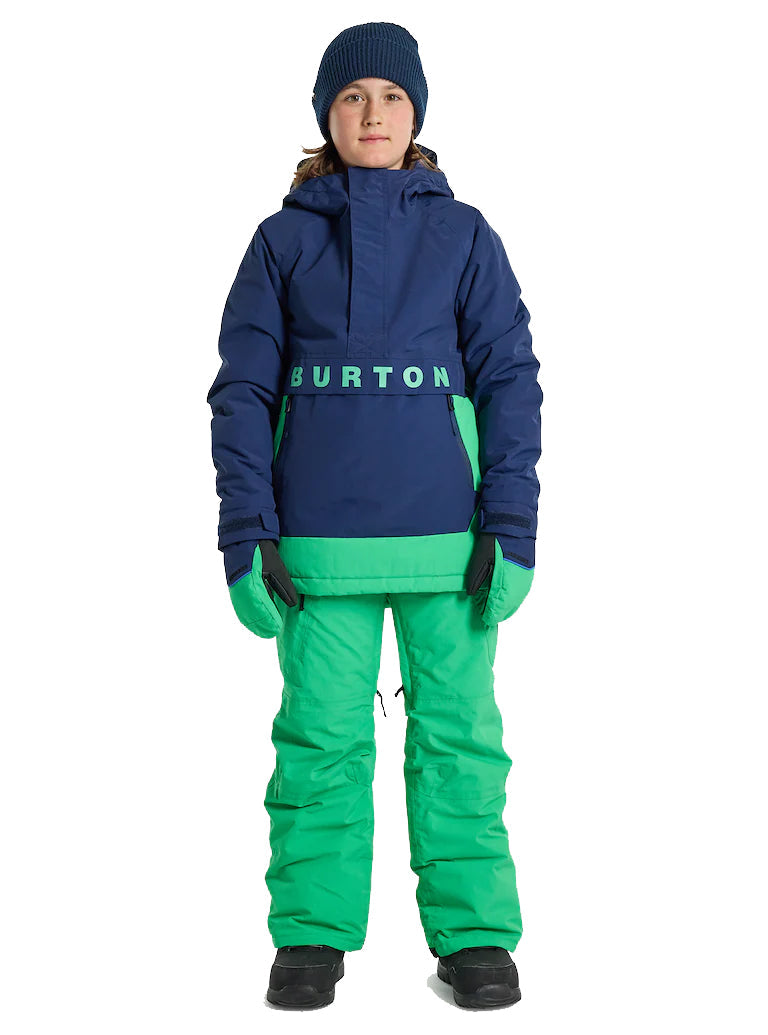 日本正規品 スノーボード ウェア バートン ジャケット 23-24 BURTON KIDS' FROSTNER 2L ANORAK JACKET Dress Blue/Galaxy Green キッズ 子供 アノラック