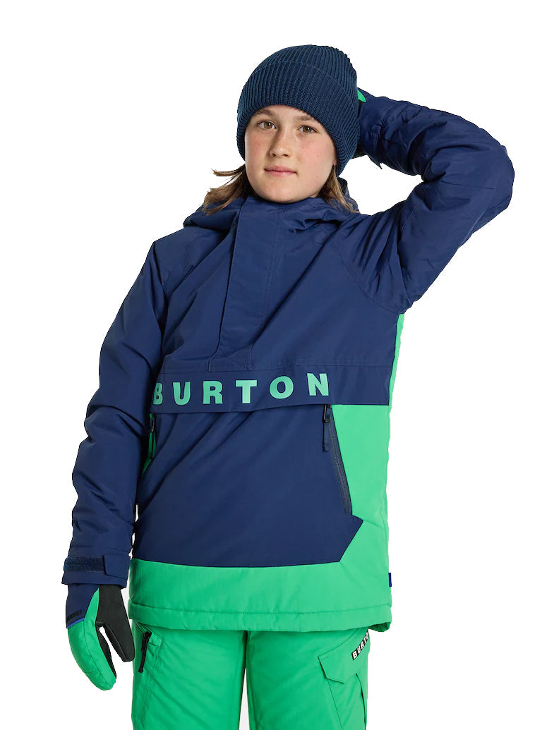 日本正規品 スノーボード ウェア バートン ジャケット 23-24 BURTON KIDS' FROSTNER 2L ANORAK JACKET Dress Blue/Galaxy Green キッズ 子供 アノラック