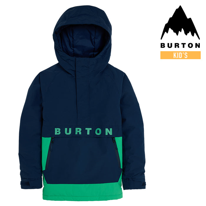 日本正規品 スノーボード ウェア バートン ジャケット 23-24 BURTON KIDS' FROSTNER 2L ANORAK JACKET Dress Blue/Galaxy Green キッズ 子供 アノラック