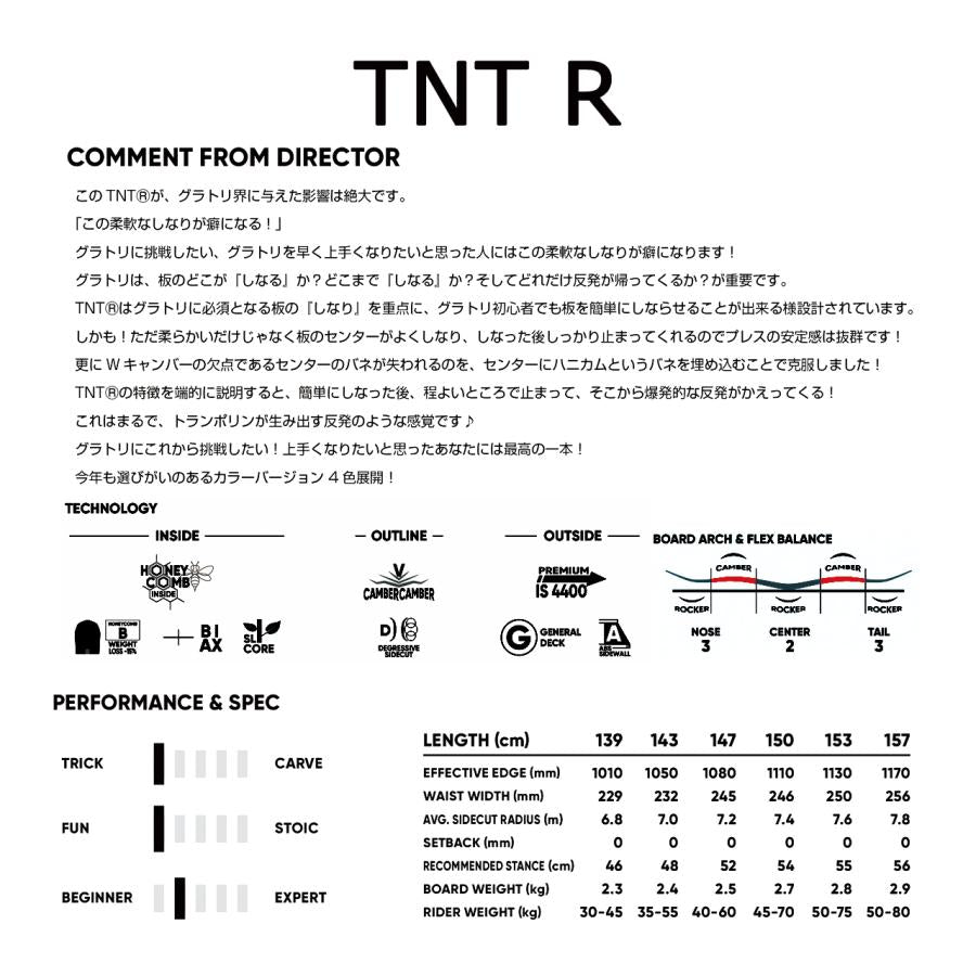 日本正規品 スノーボード 板 エフエヌティーシー 23-24 FNTC TNT R Black/White Camber UNISEX キャンバー ユニセックス 男性 女性 SNOWBOARD 2024