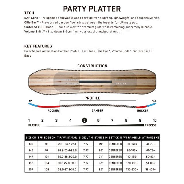 日本正規品 ケーツー スノーボード 板 K2 23-24 PARTY PLATTER Camber MEN'S パーティープラッター キャンバー メンズ SNOWBOARD 男性